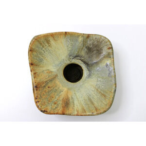 Studio Pottery Nature Dish Signed "Judy" Hand Thrown Art Dish Flower Frog Spikes